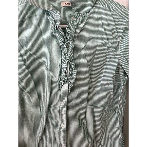 Old Navy size medium green striped button-down shirt - Picture 3 of 8